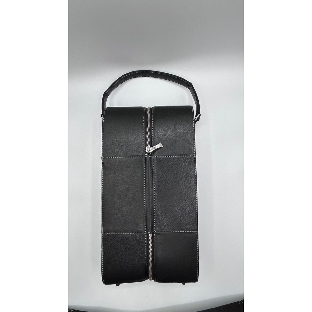 FOSSIL Wine Bottle Case Black Pebble Leather Two Bottle Carrier Travel Vacation